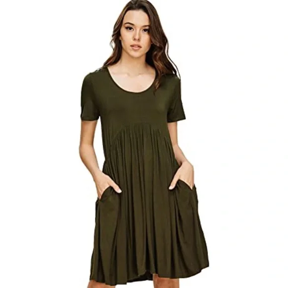 scoop neck empire waist dress Scoop Neck Empire Waist Long Sleeve Mini Dress – Darling Doe Boutique main image 1